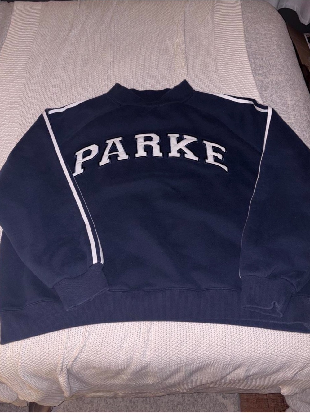 Parke Navy Crew Sweatshirt with White Stripe Detail